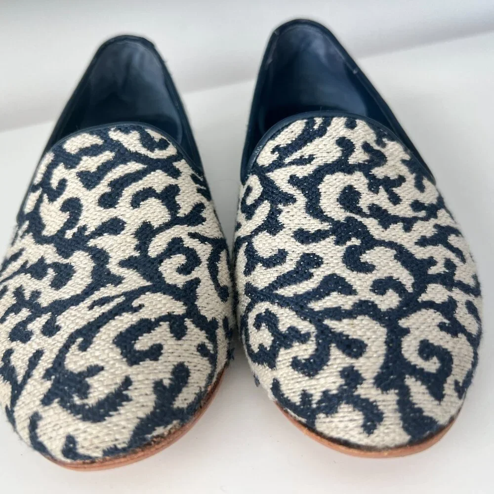 Jon Josef "Gatsby" Loafer Slipper in Blue and Ivory Coral Design SZ 9 - Picture 4 of 8